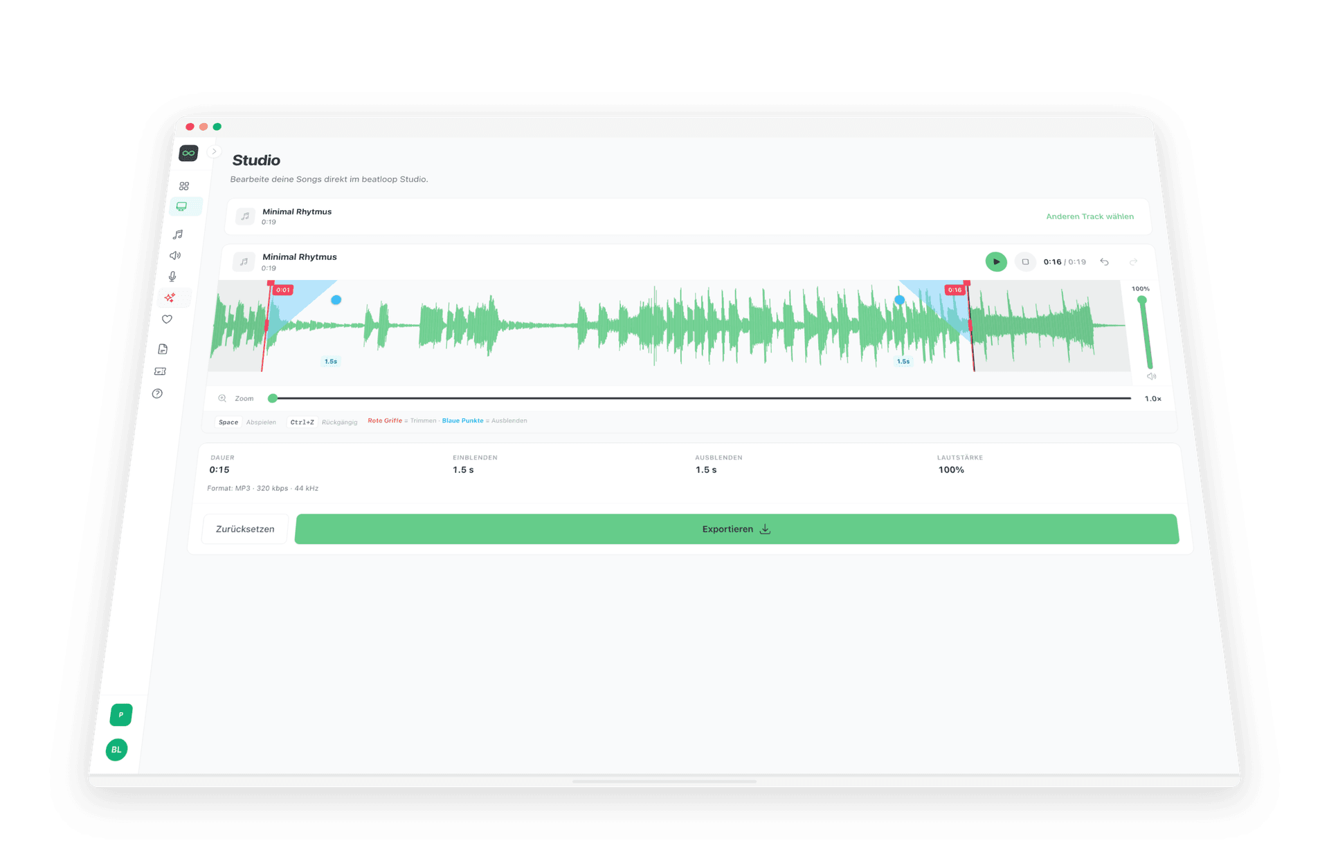 beatloop Studio: Songs direkt im Browser trimmen mit Fade-In und Fade-Out