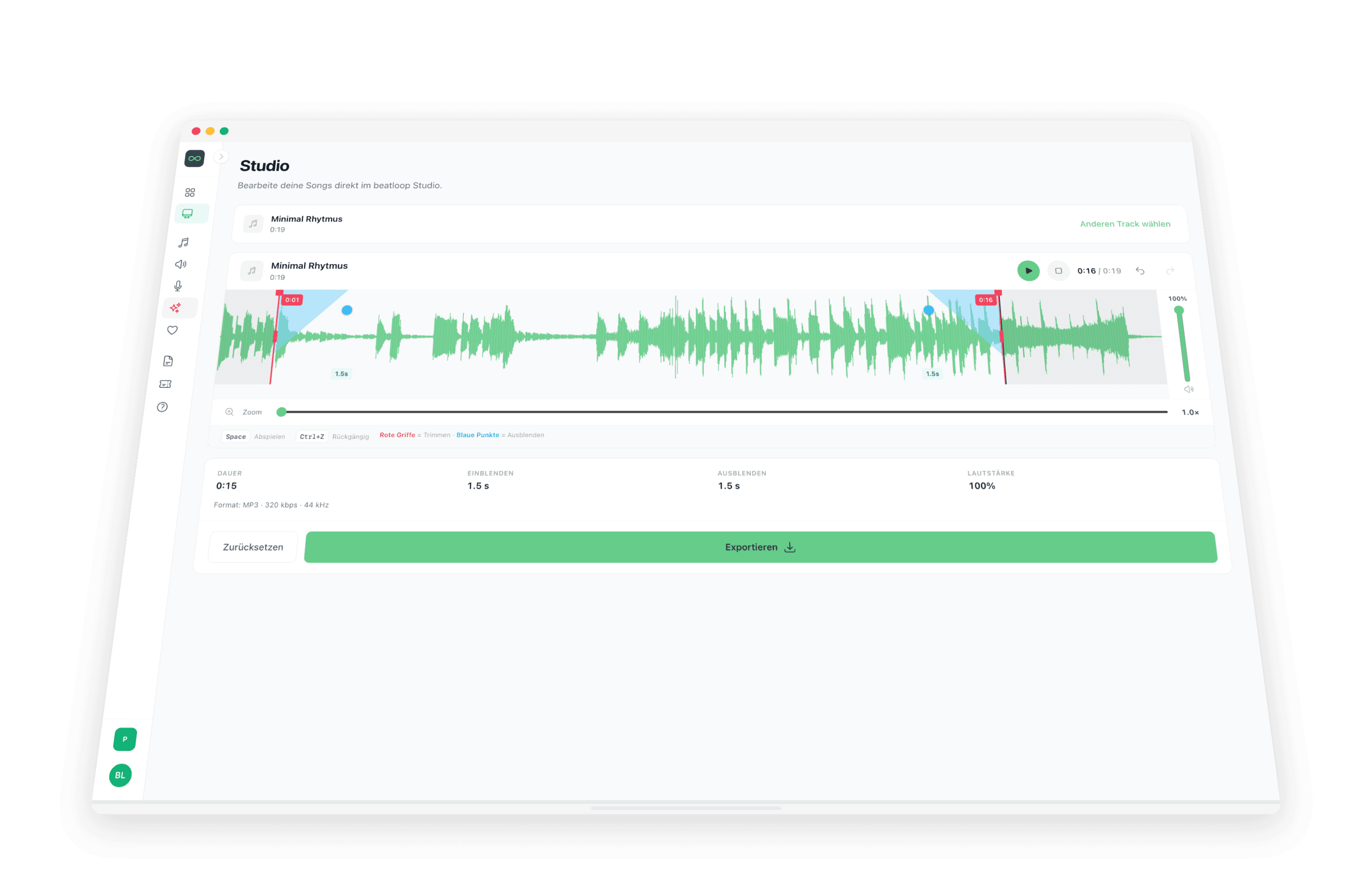 beatloop Studio mit Projekt-Editor
