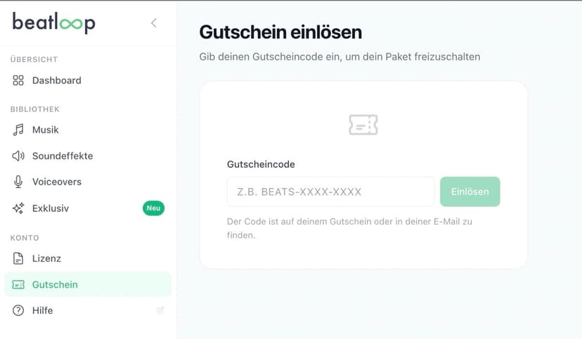 Gutschein im Dashboard einlösen